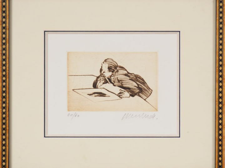 CLAUDE WEISBUCH. "Homme songeur". Lithographie numérotée 60/60. Signée