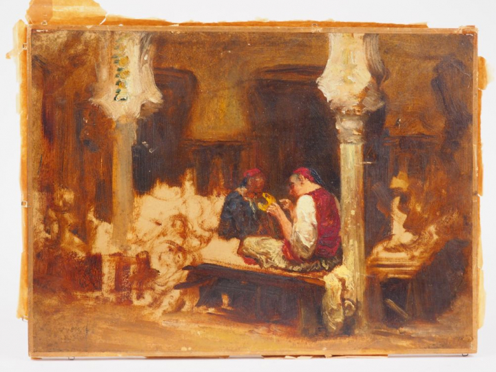 FELIX ZIEM (attribué à). "Les dinandiers" Huile sur papier marouflée s