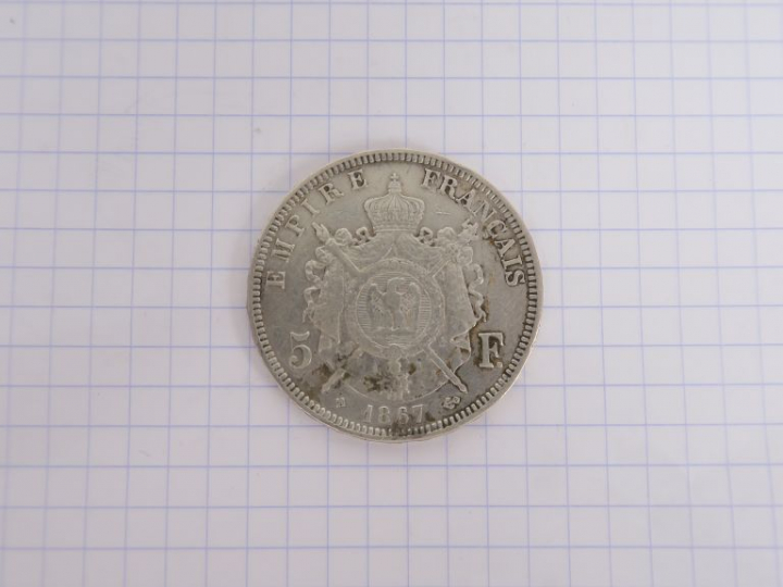 Napoléon III, 5 francs, 1867 BB, Strasbourg. TB