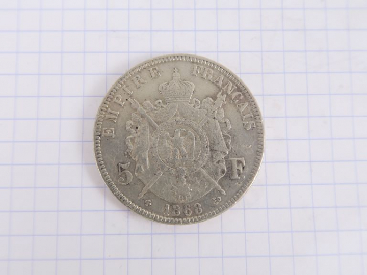  Napoléon III, 5 francs, 1868 BB, Strasbourg. TBB.