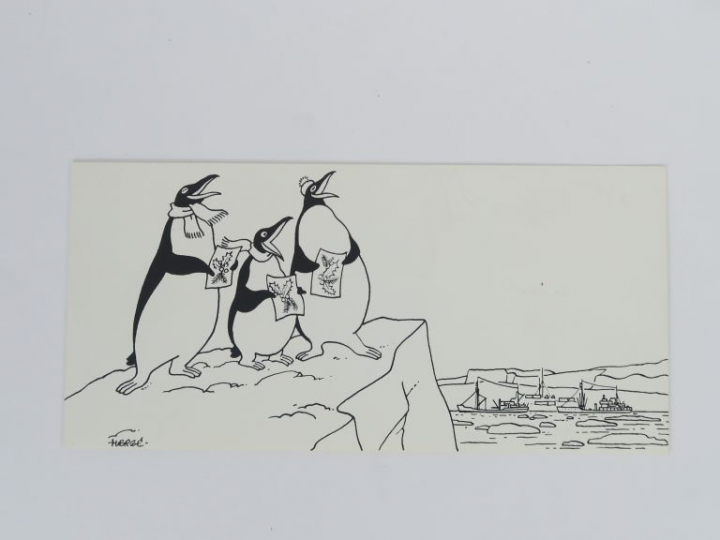 Carte de voeux de l’expédition Antarctique 1957-58 (dessinée par Hergé