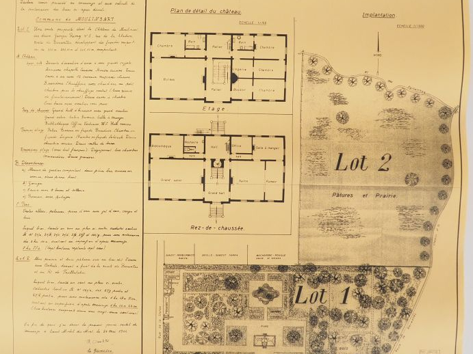 25 Affiches représentant le PLAN COMPLET DE LA VENTE DU CHÂTEAU DE MOU