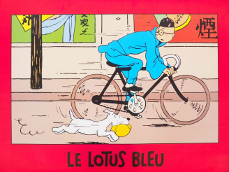 Vente aux enchères 5 AFFICHES représentant scènes d'ALBUM (Tintin en Amerique,Rackham le 