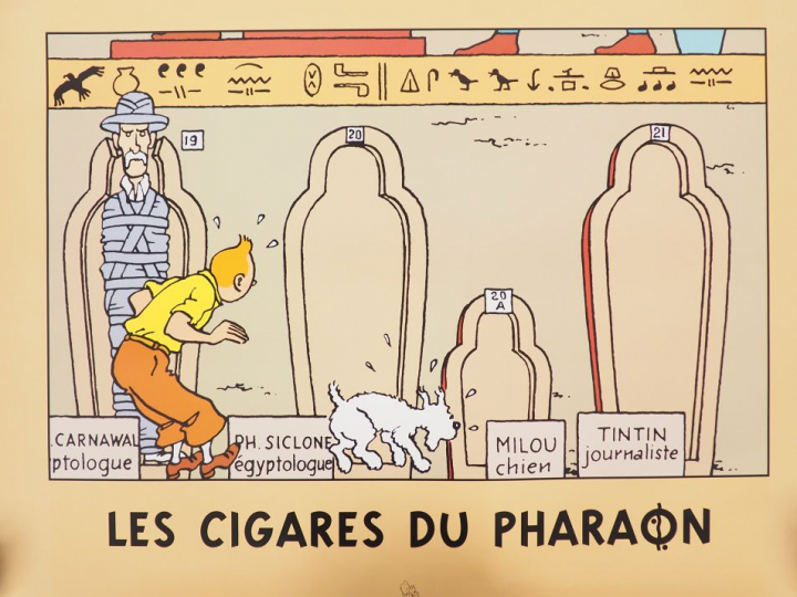 5 AFFICHES représentant scènes d'ALBUM (Tintin en Amerique,Rackham le 