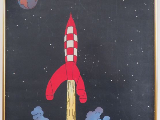 Vente aux enchères 3 cadres dont 2 avec affiches TINTIN LUNE (dim : 70 x 100 cm) + 1 supe