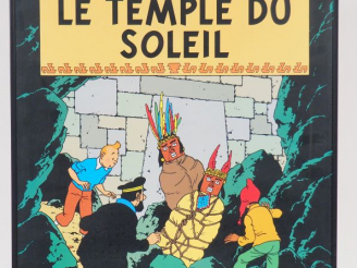 Vente aux enchères CADRE AFFICHE TINTIN "LE TEMPLE DU SOLEIL" 70/50 cm 