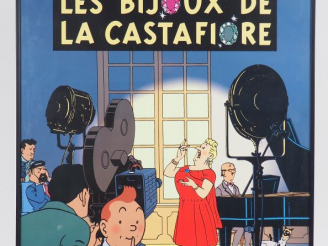 Vente aux enchères CADRE AFFICHE TINTIN "LES BIJOUX DE LA CASTAFIORE" 70/50 cm édition MO