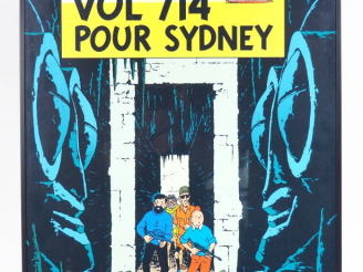 Vente aux enchères CADRE AFFICHE TINTIN "VOL 714 POUR SYDNEY" 70/50 cm édition MOULINSART