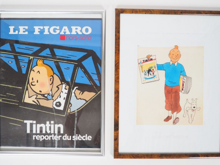 8 CADRES dont 3 représentant TINTIN en AMERIQUE, 1 Tintin au Congo, 1 