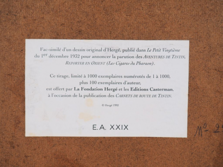 Fac - similé d'un dessin original d'Hergé, publié dans le petit XXe du