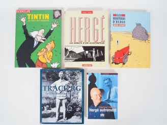 Vente aux enchères 5 ouvrages sur Tintin (TRACE RG (1998) NEUF, HERGE les débuts d'un ill