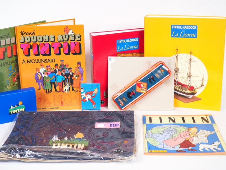 Superbe lot comprenant : 1 plumier (1990) BE +1 jeu Tintin et les voit