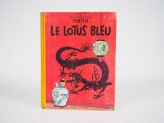Vente aux enchères Le LOTUS BLEU - 1955 - DJ-4e plat B14- Album en BE +/TBE coins un peu 
