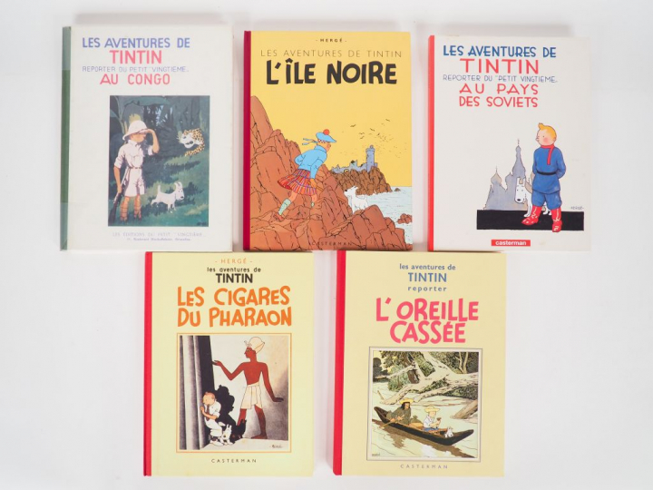 5 albums FS dont Tintin au Congo (1982) TBE + Ile Noire (version Tinti