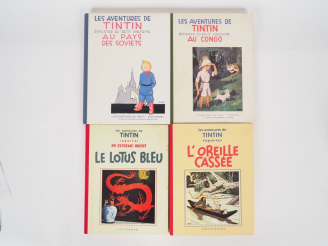 Vente aux enchères 4 albums FS dont  Tintin au Congo (1982) BE + L'oreille Cassée (1986) 