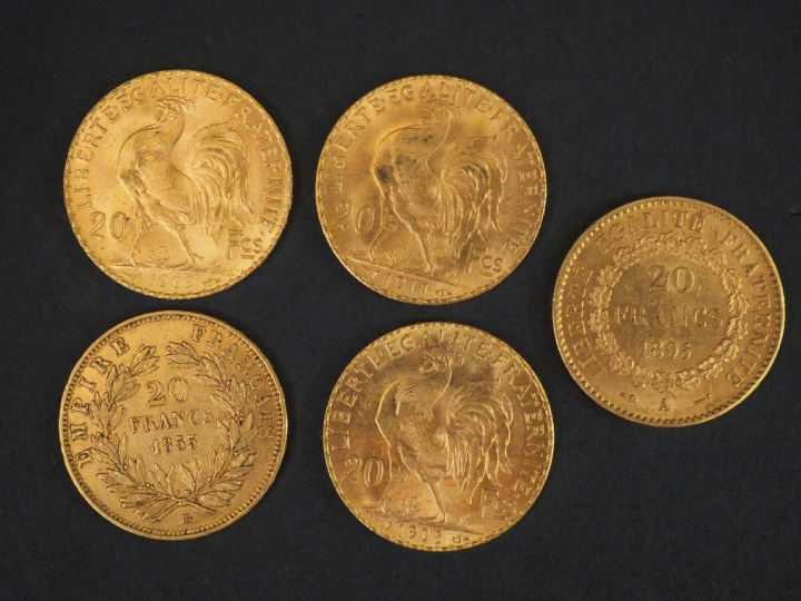 10 pièces de 20 Francs or Frais de vente : 5 % TTC