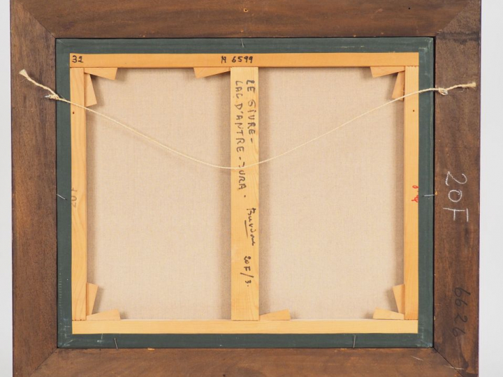 BARDONE "le Giure lac d'Antre-Jura" Huile sur toile signée en bas Dim.