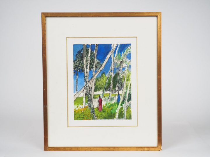 BARDONE "Femme dans la clairière à Ceylan" Aquarelle signée en bas à g