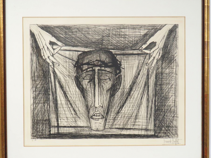 Bernard BUFFET  "tête de Christ" Epreuve d'artiste, signée en bas à dr