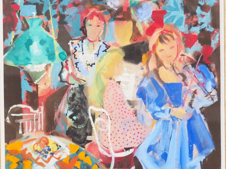 GRAU SALA "le concert familial". Gouache signée en bas à gauche et dat