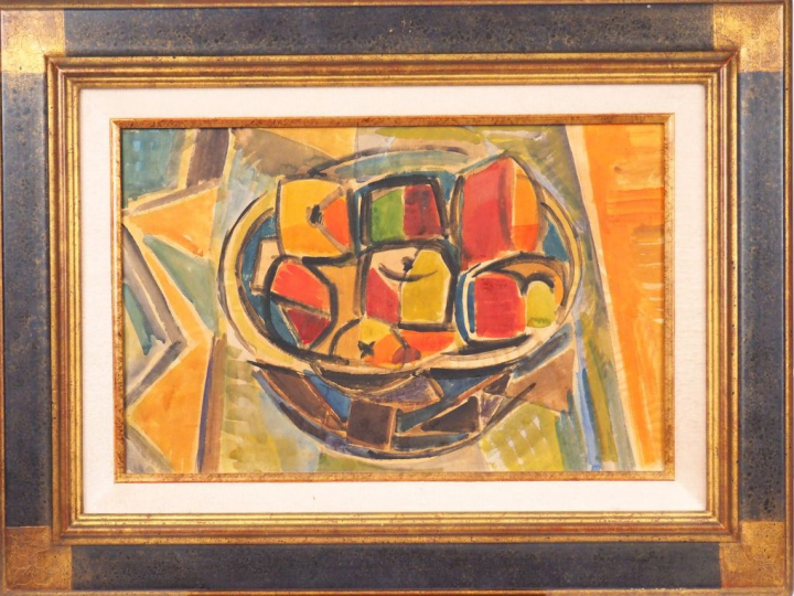 LATAPIE "Nature morte cubiste" Aquarelle sur papier marouflée sur toil
