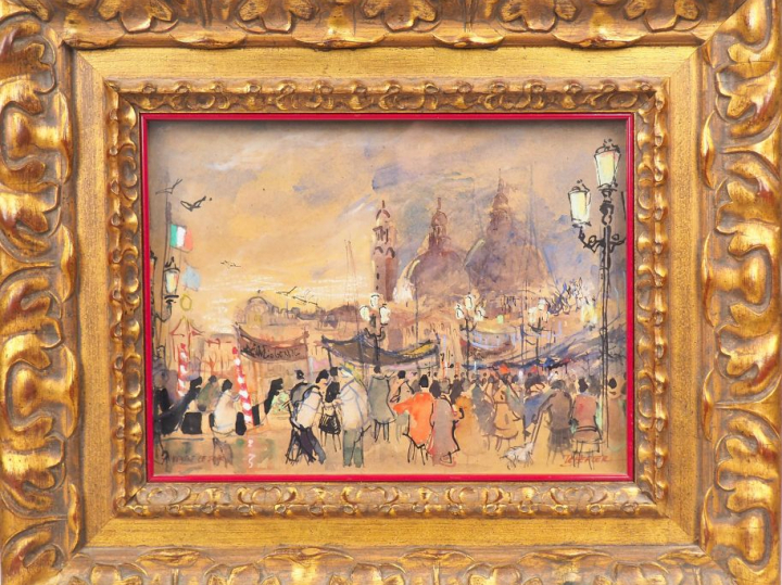 LEBERGER "Vue de Venise". Aquarelle, signée en bas à droite