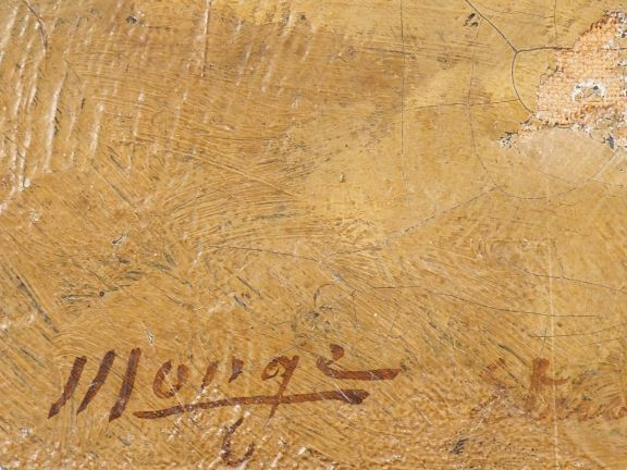 MONGE "Soldat fumant la pipe" Huile sur toile, signée en bas à gauche 