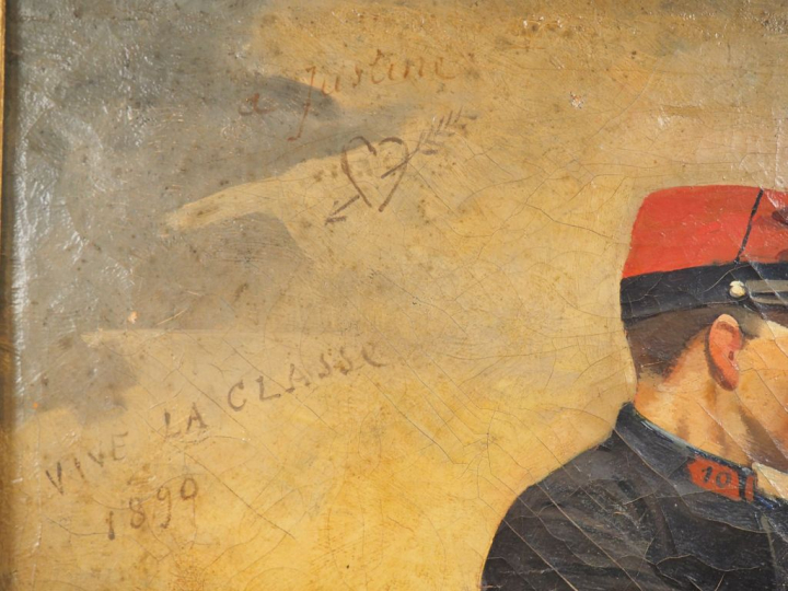 MONGE "Soldat fumant la pipe" Huile sur toile, signée en bas à gauche 