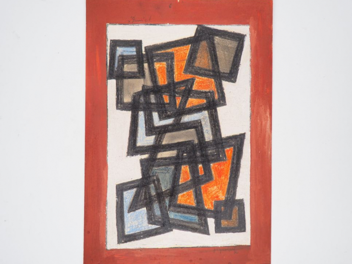 SIGNOVERT Jean "Composition" Technique mixte sur papier, signée en bas