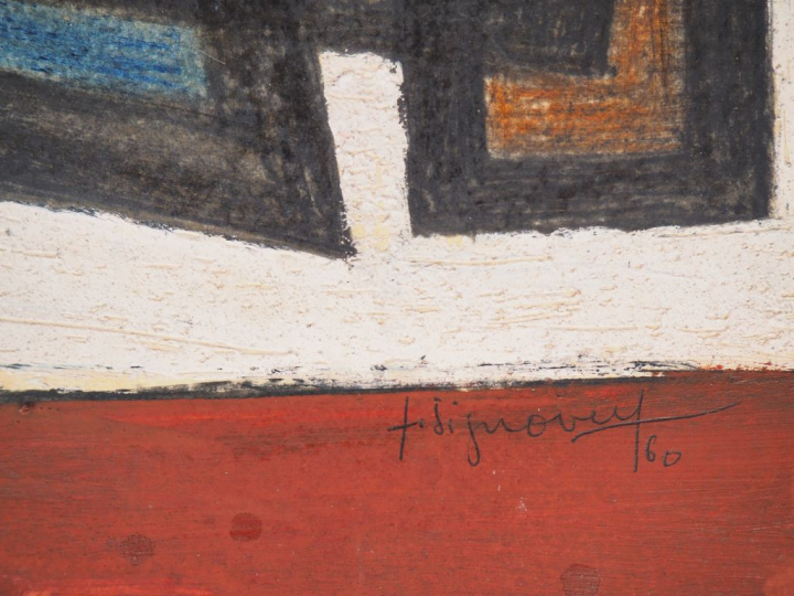 SIGNOVERT Jean "Composition" Technique mixte sur papier, signée en bas