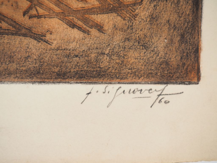 SIGNOVERT "composition" Gravure datée et signée 1960