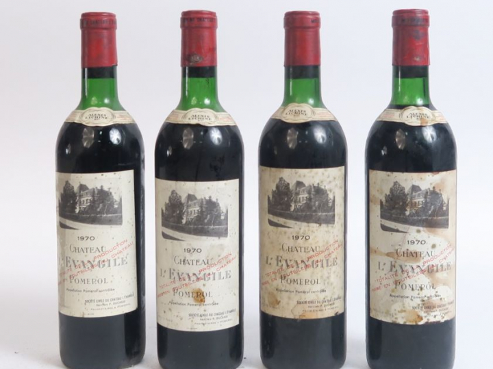 4 BOUTEILLES CHÂTEAU L'EVANGILE POMEROL - 1970 - 2 LB/2 HEP-MEP