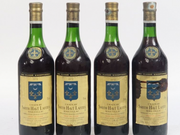 4 BOUTEILLES CHÂTEAU SMITH HAUT LAFITTE CC GRAVES - 1972 - 3 à 3 CM/1 