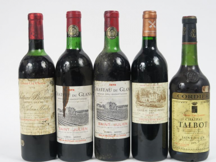 5 BOUTEILLES ST JULIEN : 1 CHÂTEAU BRANAIRE GCC 1973 HEP/BOUCHON DESCE