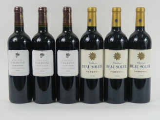 Vente aux enchères 6 BOUTEILLES : 3 CHÂTEAU BEAU SOLEIL POMEROL 2008 - 3 CHÂTEAU VALROSE 