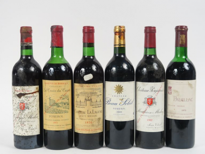 6 BOUTEILLES : 1 CHÂTEAU LA LAGUNE GCC HAUT MEDOC 1974 BG+ - 1 CHÂTEAU