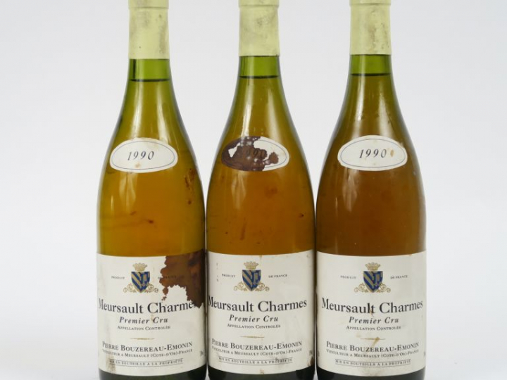 3 BOUTEILLES MEURSAULT CHARMES 1er CRU P. BOUZEREAU EMONIN - 1990 - 1,
