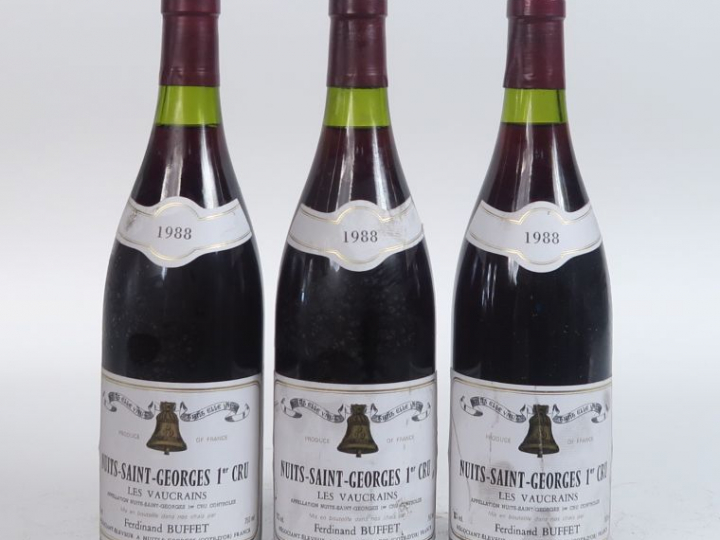 3 BOUTEILLES NUITS SAINT GEORGES 1er CRU 'LES VAUCRAINS' FERDINAND BUF