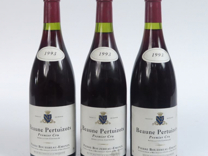 3 BOUTEILLES BEAUNE PERTUIZOTS 1er CRU P. BOUZEREAU EMONIN - 1993 - 2 