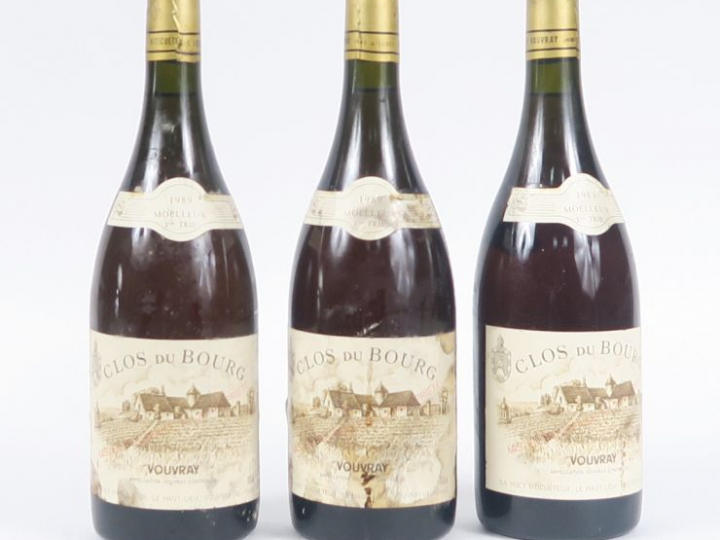 3 BOUTEILLES VOUVRAY HUET 'CLOS DU BOURG' MOELLEUX 1ere TRIE - 1989 - 