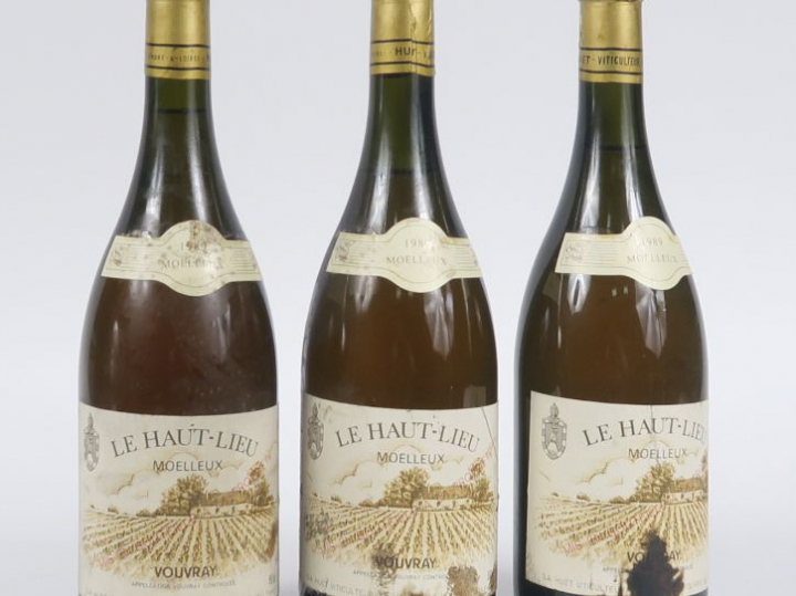 3 BOUTEILLES VOUVRAY HUET 'LE HAUT LIEU' MOELLEUX - 1989 - 2 à 2 CM/1 