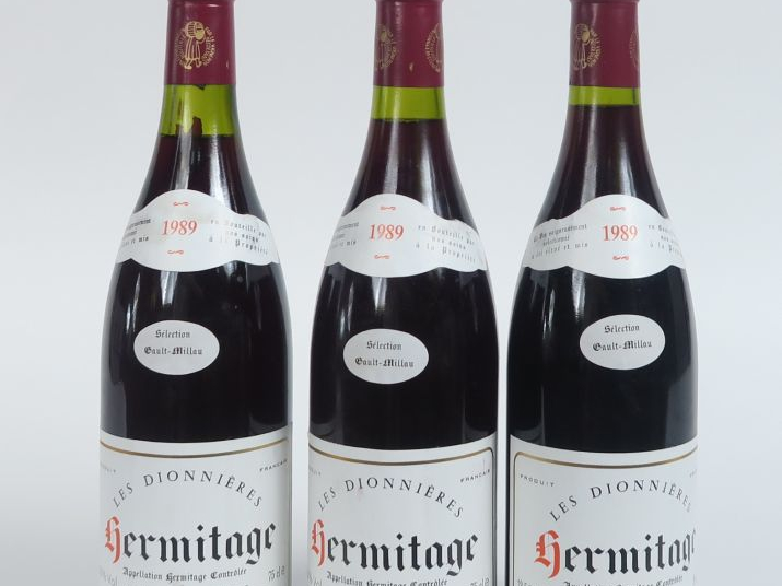 3 BOUTEILLES HERMITAGE 'LES DIONNIERES' FAYOLLE - 1989 - 1 à 0,5 CM/1 