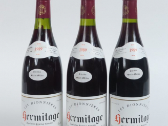 Vente aux enchères 3 BOUTEILLES HERMITAGE 'LES DIONNIERES' FAYOLLE - 1989 - 1 à 0,5 CM/1 