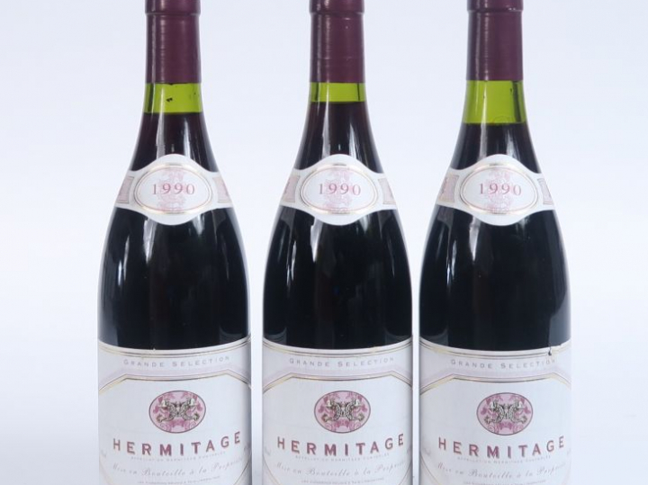 3 BOUTEILLES HERMITAGE - 1990 - 1 à 1,5 CM/1 à 2 CM/1 à 2,5 CM 