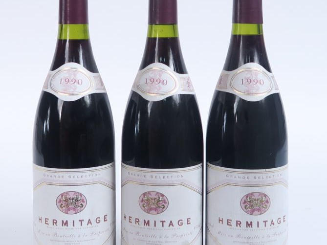 3 BOUTEILLES HERMITAGE - 1990 - 1 à 1 CM/1 à 2 CM