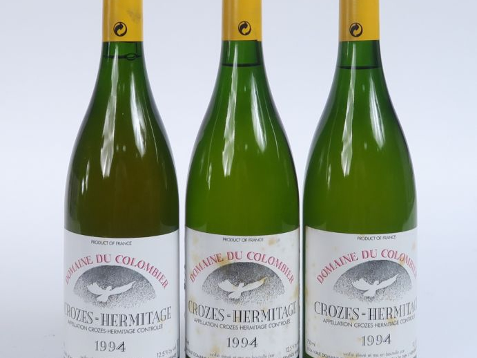 3 BOUTEILLES CROZES HERMITAGE BLANC DOMAINE COLOMBIER - 1994 - 3 à 2 C