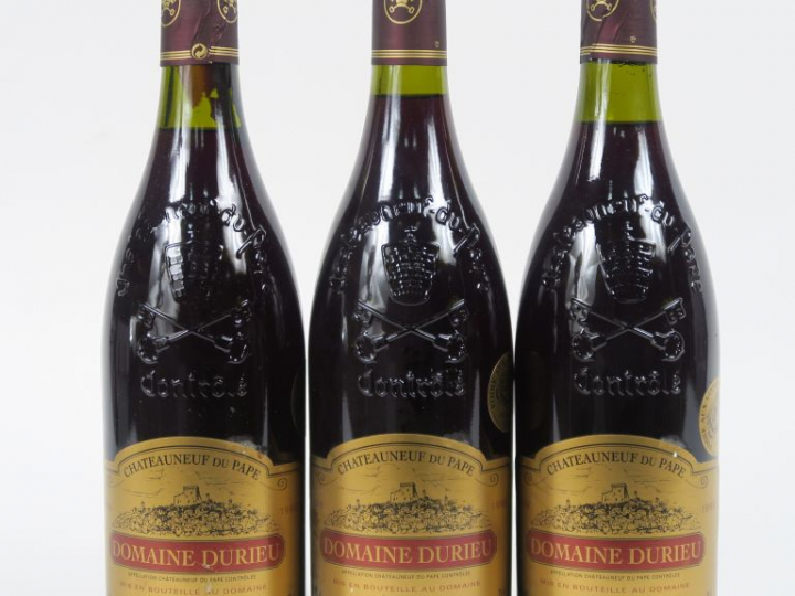 3 BOUTEILLES CHÂTEAUNEUF DU PAPE DOMAINE DURIEU - 1998 - 2 à 2,5 CM