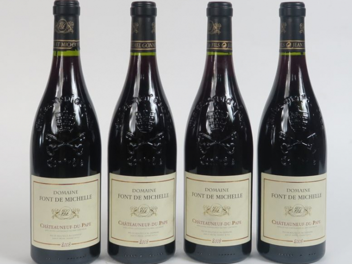 4 BOUTEILLES CHÂTEAUNEUF DU PAPE DOMAINE FONT DE MICHELLE - 2008 - 0,5