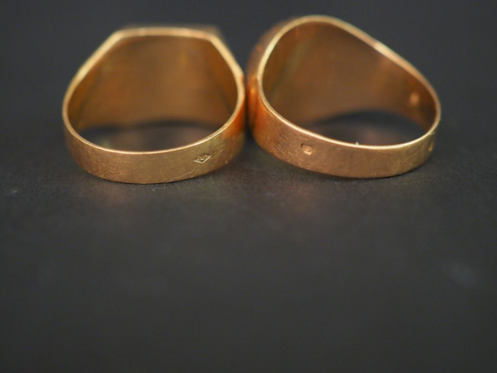 3 chevalières et 3 alliances en or. Poids : 28,88 g