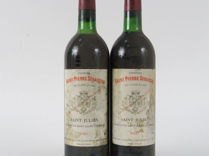 2 BOUTEILLES CHÂTEAU ST PIERRE SEVAISTRE GCC ST JULIEN - 1980 - 1 LB/1